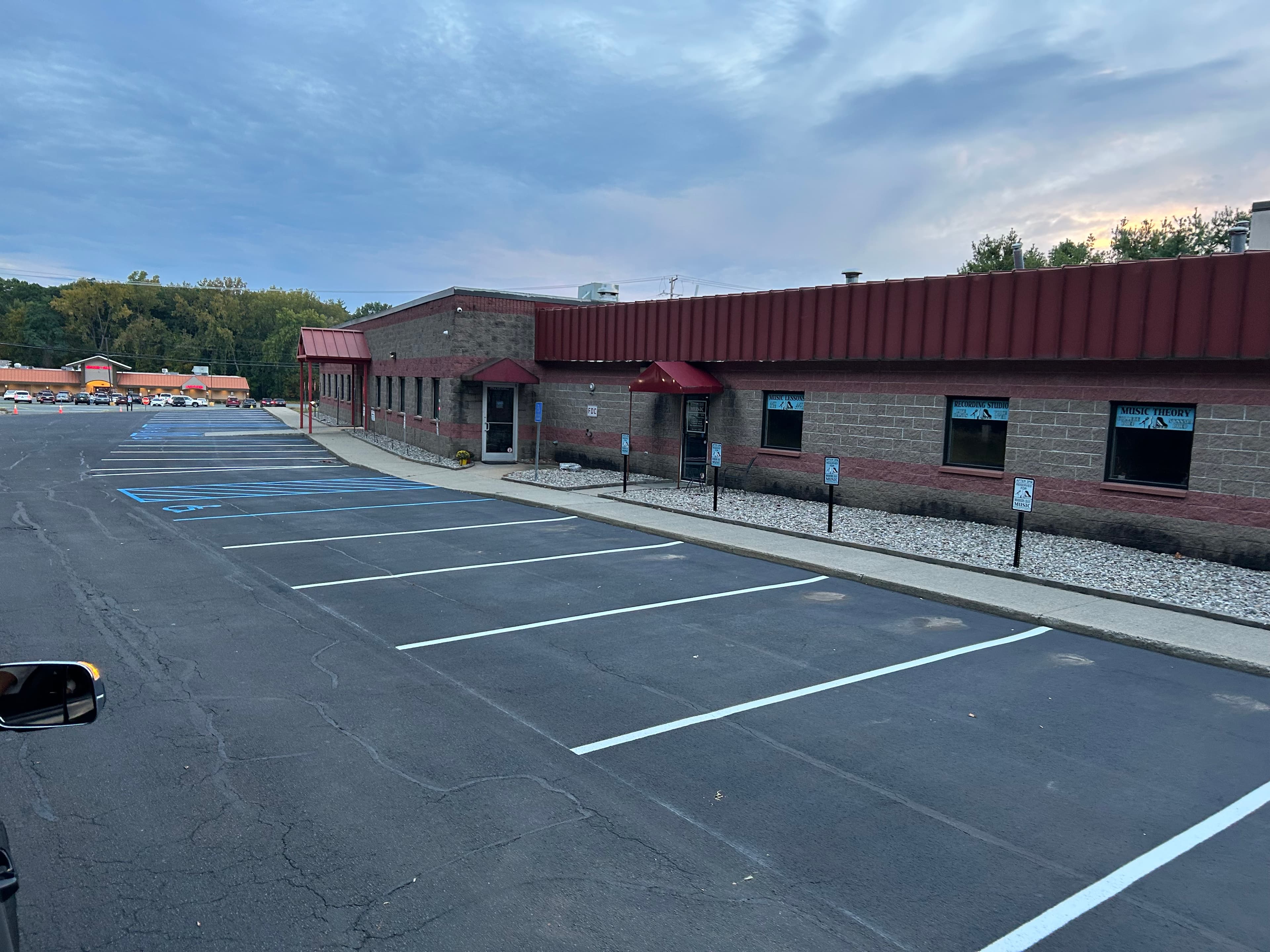 Commercial plaza showing traffic flow and parking layout after restriping