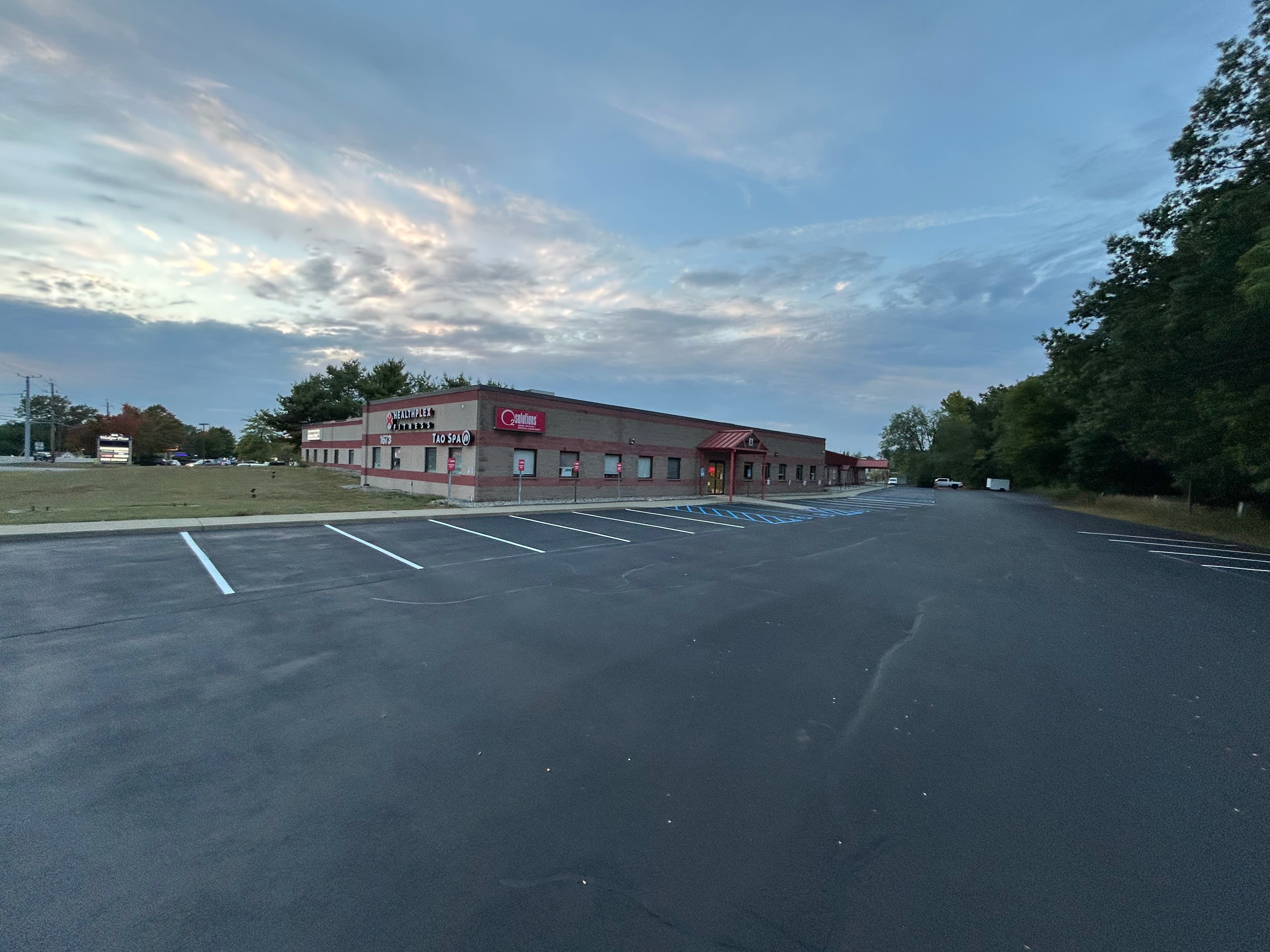 Long angle view from entrance showing 7,200 LF of restriped parking lot lines