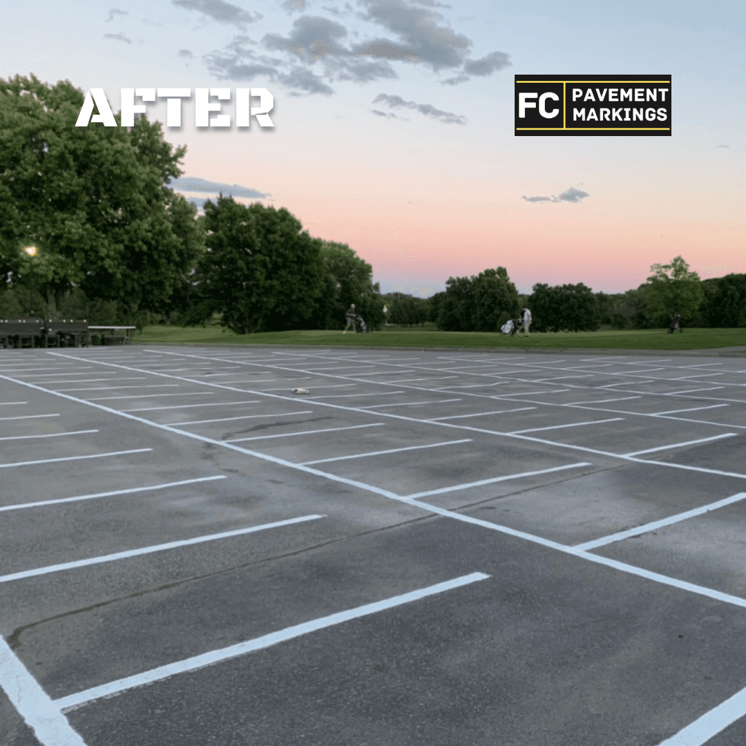 Golf cart parking corral after restriping with fresh lines