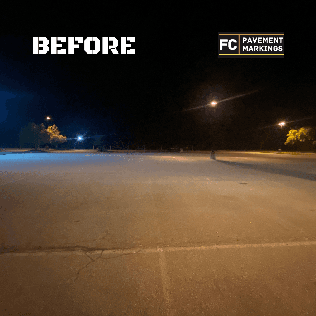 Faded golf course parking lot lines before restriping in Clifton Park, NY