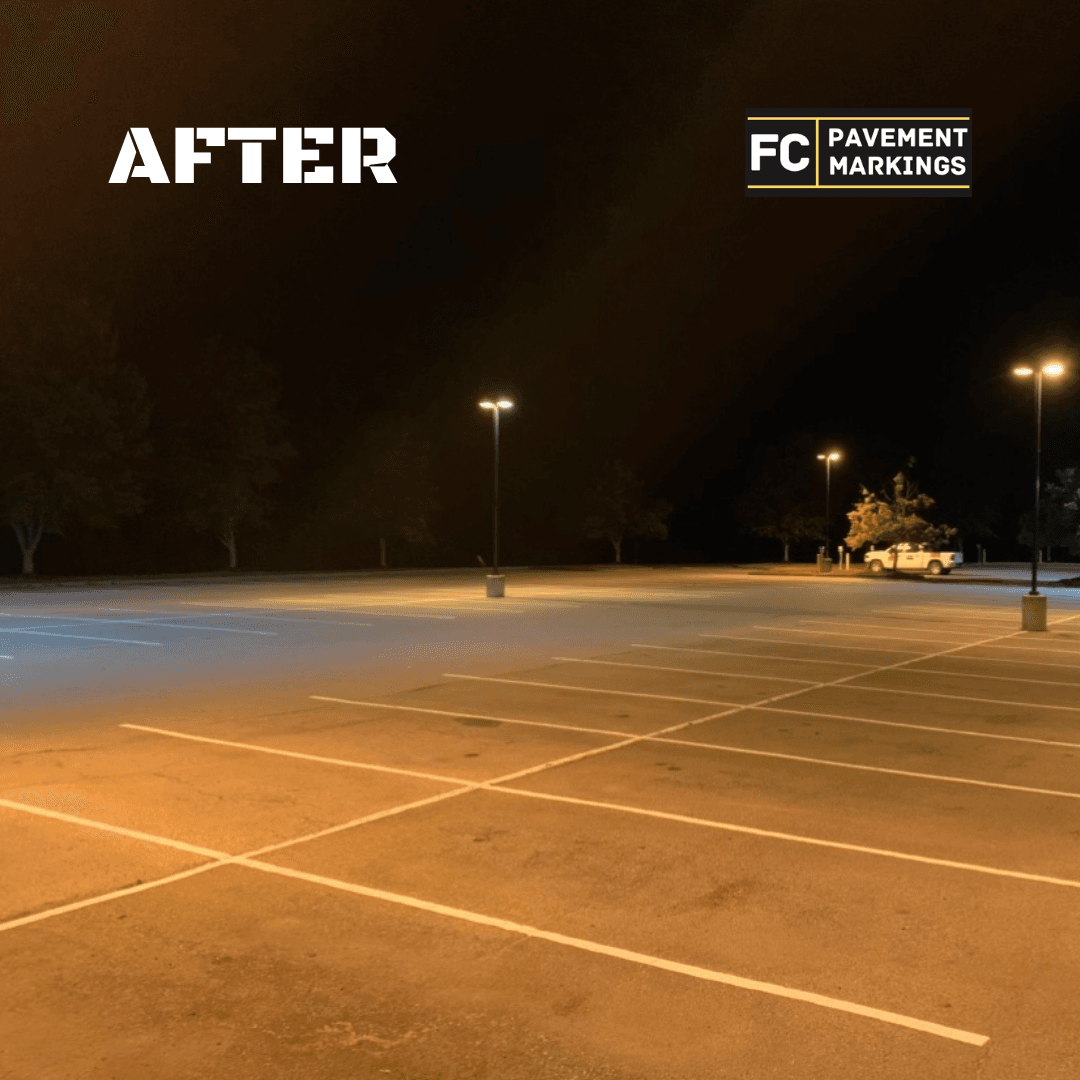 Freshly striped golf course parking lot with crisp white lines, ADA stalls, and directional arrows in Clifton Park, NY Freshly striped golf course parking lot with crisp white lines, ADA stalls, and directional arrows in Clifton Park, NY
